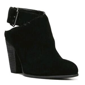 Carlos by Carlos Santana Suede Hawthorne Buckled Open Toe Black Wedge Booties 9M